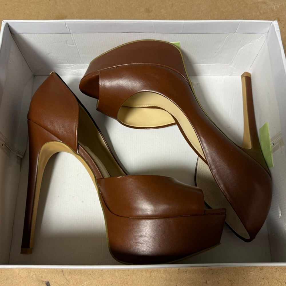 Steve Madden Peep Toe Platform Heels, Brown, Size 10